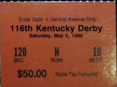 Boleto del Derby de Kentucky 116 ganador desenfrenado carreras de caballos Churchill 5/5/1990 Foto 1 de 2