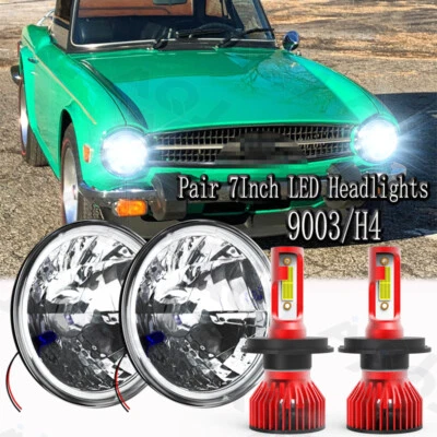 For Triumph TR6 1969-1976 Round 6000K White 7"inch round LED Headlights High Low Foto 1 de 4