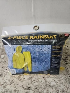 Size L/XL Bright Yellow 2 Piece Rain Suit Hooded Jacket & Elastic Pants EVA - Picture 1 of 4