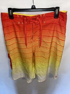 BKE Sport Board Shorts Mens Size 31 Orange Yellow Striped Drawstring Inseam 11 - Image 1 of 4