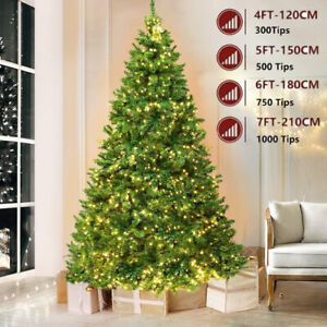 Christmas Tree w/ LED Lights 4ft 5ft 6ft 7ft Bushy Xmas Pine Holiday Artificial