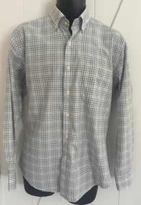 PETER MILLAR Shirt Mens M Cotton Silk Plaid Button Down Gray Blue - Picture 1 of 7