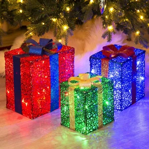 Christmas Decorations Indoor, Set of 3 Lighted Christmas Boxes, Outdoor Presents - Picture 1 of 9