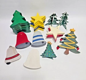 Assorted Wood Cut Outs Christmas Trees Bells Stars 30 - Picture 1 of 9