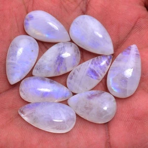 9 Pcs Natural Blue Shine Moonstone 22mm-25mm Pear Cabochon Loose Gemstones Lot - Picture 1 of 5