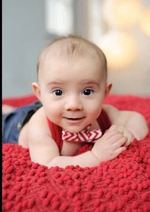 Boys Bow Tie Photo Prop Small Shop Glasses Set Size Newborn-2 Years Red Chevron - Picture 1 of 2