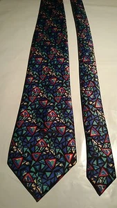 Men's Silk Tie in a Blue Red White and Black Pattern - Picture 1 of 4