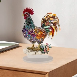 Colorful Acrylic Rooster Sculpture Shatterproof Acrylic Animal Statue Ornament - Picture 1 of 9