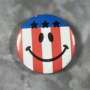 American Flag Smiley Face Vintage Button Safety Pin Back 1" Round - Picture 1 of 2