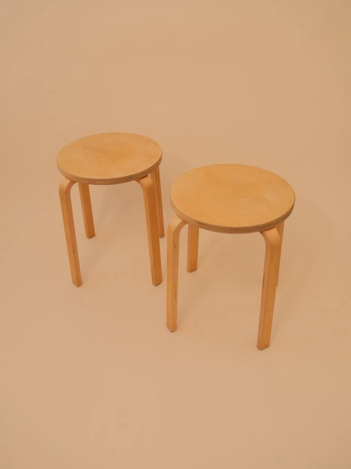 Ikea Frosta Wooden Stool Bent Plywood Side Table Plant Stand Artek Style Pair - Image 1 of 4