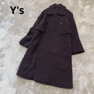 Y’s Yohji Yamamoto Wool Double-Breasted Asymmetrical Coat Brown One Size - Image 1 of 4