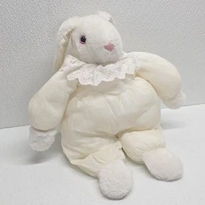 Vintage Nylon White Bunny Rabbit 14" Puffy Plush Lace Collar Pink Eyes Stuffed - Picture 1 of 16