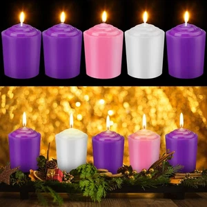 5 Pcs Advent Pillar Candle Set Christmas Round Pillar Candles 3 Purple 1 Pink... - Picture 1 of 7
