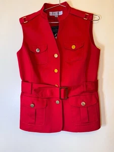 Medium US 8 New ❤️ Tahari ASL Gorgeous Bright Red Women’s Rare Skirt Suit Vest - Picture 1 of 7