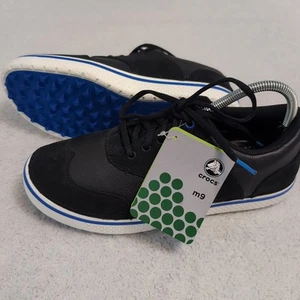 NEW W TAGS Crocs Men’s M9 Golf Shoes Preston Black With Blue Hank Haney - Picture 1 of 7