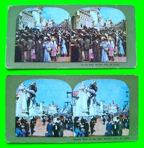 Dos estereovisiones en color de la feria mundial de San Luis de 1904 "The Pike" en muy buen estado+++ - Imagen 1 de 8