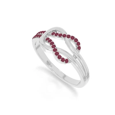 Anillos de promesa de nudo infinito de rubí natural para mujer (plata, oro vermeil) Foto 1 de 4