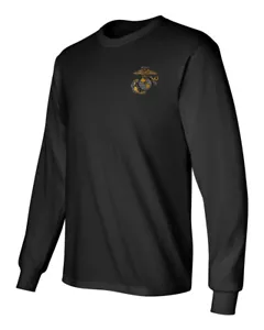USMC EGA Embroidered Long Sleeve T-Shirt Black USMC Licensed -all sizes- - Picture 1 of 2