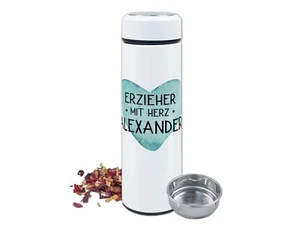 Botella de té para educador con corazón personalizada con nombre, inserto de tamiz, regalo - Imagen 1 de 7