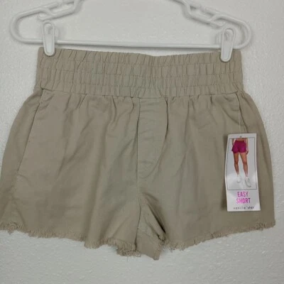 Vanilla Star Easy Short Medium Raw Hem HighRise Khaki Women/Junior Elastic Waist - Image 1 of 4