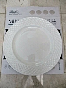 Nuevo En Caja MIKASA BONE CHINA ""TRELLIS"" BLANCO 8,75" JUEGO DE CUATRO PLATOS DE ENSALADA - Imagen 1 de 8