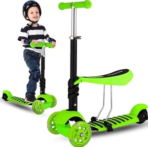3 in 1 Scooter With Removeable Seat for Kids Ages 3-12 Adjustable Height 3 Wheel - Picture 1 of 18