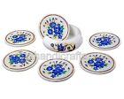 4.5 Inches Round Marble Coffee Coaster Set Lapis Lazuli Stone Inlaid Tea Coaster