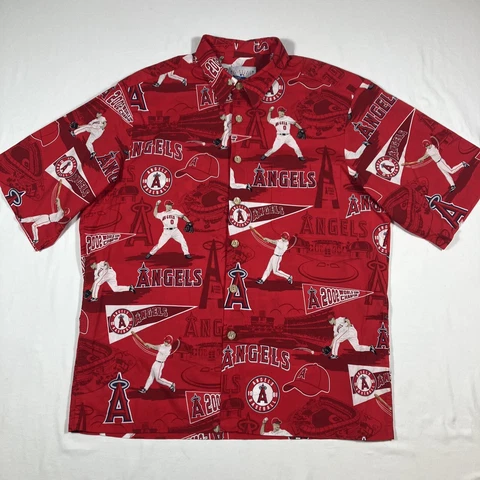 Reyn Spooner Genuine Merchandise Button Up Angels Baseball Short Sleeve Cover