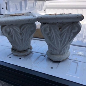 Pretty c1850 vintage hand carved wooden porch capitals 13” h 10.5” sq x 6.5” dia - Picture 1 of 12