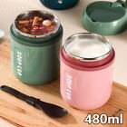 2x Thermal Insulated Food Jar With Foldable Spoon Leak Proof Lunch Containers-+