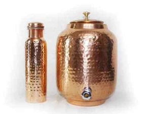 Pure Copper Ayurveda Copper hammered Water Dispenser with Copper Bottle 8000ml - Picture 1 of 4
