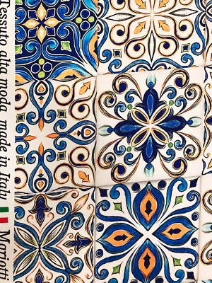 Hochwertig Majolika-Print Seide Satin Stoff Meterware von Mariotti Italien - Bild 1 von 4