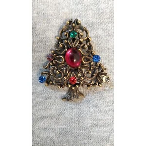 DE COLECCIÓN JJ JONETTE 1-1/2" BROCHE ÁRBOL DE NAVIDAD/PIN-TONO DORADO-FIRMADO - Imagen 1 de 11