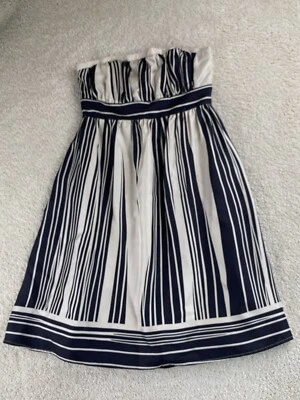 COREY LYNN CARTER Dress 6 Black Striped Silk Strapless Cocktail Anthropologie - Image 1 of 4