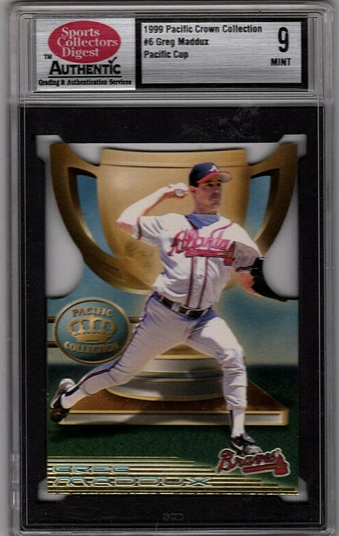 1999 Pacific Crown Collection Pacfic Cup Greg Maddux #6 HOF SC Authentic 9 MInt - Image 1 of 2