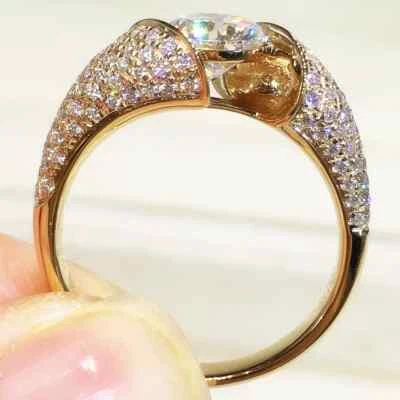 2Ct Round Cut Moissanite Men's Solitaire Engagement Ring 14K Yellow Gold Plated - Image 1 of 4