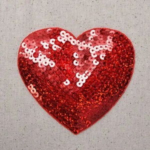 XL Red 4" Sequin Heart - Valentine's Day - Iron on Patch - Picture 1 of 1