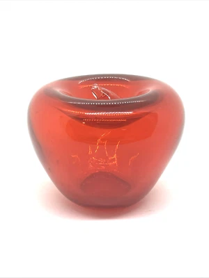 Blenko Vintage Hand Blown Art Glass Red Apple Paperweight - Image 1 of 4