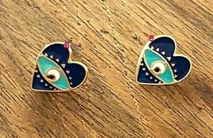NUOVI ORECCHINI STILE OCCHIO CUORE BLU MODA ESCLUSIVA COLORE ROSA ANALLERGICO  - Foto 1 di 2
