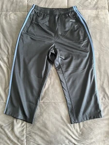 adidas Vintage Black blue stripes Classic 3 Stripe Flared Jogging Bottoms sz M - Picture 1 of 9