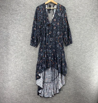 Vestido Lovestitch Mujer L Grande Negro Floral Funda Midi Cuello en V Forrado Manga Larga Foto 1 de 4