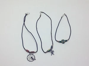 Grandma's Jewelry ~ 3 Pendant Beaded Choker Necklaces on Leather 12-18" - Picture 1 of 5