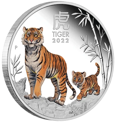 2022 Australia COLORED PROOF Lunar Year of the Tiger 1oz Silver $1 Coin Series 3 - Image 1 of 4