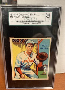 1934-36 Diamond Stars #48 Boston Red Sox HOF Rick Ferrell Baseball Card SGC NM