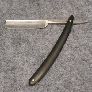 Century Sales Co Adrian MI 6-3/8" Straight Razor Barbers Notch Black Celluloid - Picture 1 of 6