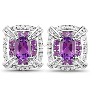 Gemelli In Argento Sterling 925 Con Pietra Naturale Di Ametista #3019 - Foto 1 di 3