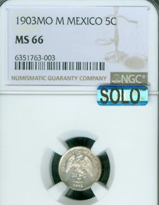 1903 MEXICO 5 CENTAVOS NGC MS66 PQ MAC SOLO FINEST GRADE & SPOTLESS VERY RARE * - Picture 1 of 2