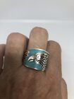 Vintage Hawk Ring Silver White Bronze Turquoise Inlay Size 7 Men's 