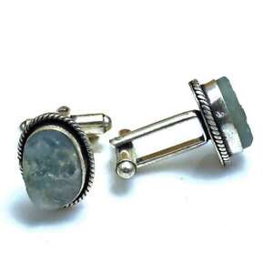Aquamarine Gemstone Man"s Silver Plated Cufflinks Jewelry Father Day CF 549
