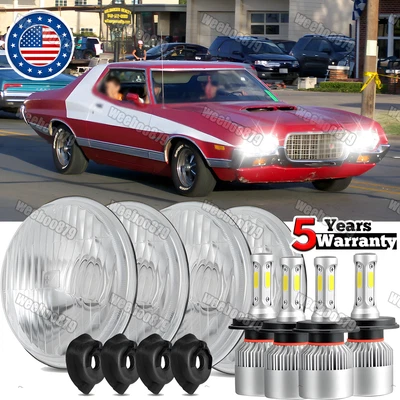 For Ford Gran Torino 1972-1976 4pcs Round 5.75" 5-3/4" LED Hi/Lo Headlights - Image 1 of 4